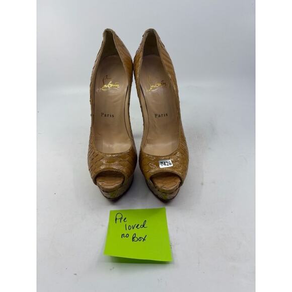 Christian Louboutin Python Pumps Platform Peep Toe Leather Tan Womens Size 36 - Picture 10 of 10